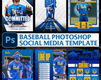 Baseball Social Media Template Bundle PSD | 7 Sports Graphics Pack | Photoshop Template