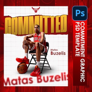 Basketball Commitment Graphic PSD Template | Editable Sports Social Media Design (1080x1350px)