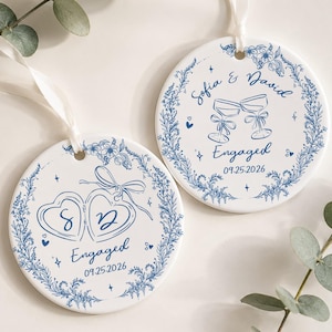 Engagement Ceramic Ornament, Personalized Engagement Gift, Engagement Gift for Engaged Couples, Bride and Groom