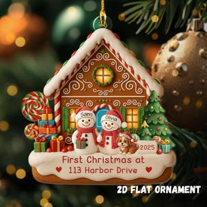 First Christmas in Our New Home 2D Flat Ornament, New Home Gingerbread Acrylic Ornament, New House Ornament, Housewarming Bauble Gift