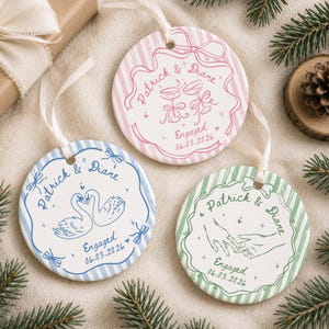 Personalized Engagement Ceramic Ornament, Custom Engagement Gift, Engagement Gift for Engaged Couples, Bride and Groom