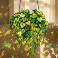 Stained Glass Hanging Plant Suncatcher, Green Leaf Window Decor, Ivy Plant Glass Art, Nature Sun Catcher, Gift for Her
