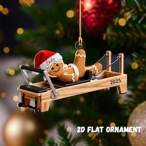 Gingerbread Pilates Christmas Ornament, 2D Flat Ornament Custom Name Pilate Lover Gift,Santa Hat Reformer Decor,Cute Fitness Christmas Gift