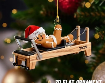 Gingerbread Pilates Christmas Ornament, 2D Flat Ornament Custom Name Pilate Lover Gift,Santa Hat Reformer Decor,Cute Fitness Christmas Gift