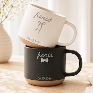 Personalized Fiancé Fiancée Mugs, Engagement Coffee Cup, Coquette Gift For Couple, Custom Wedding Date Mug, Future Mr And Mrs Gift