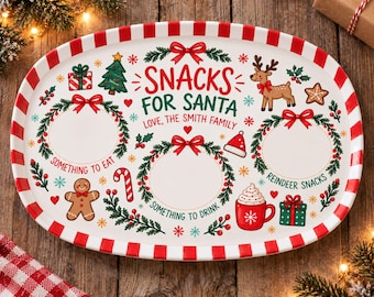 Personalized Santa Cookie Plate, Cookies for Santa Platter, Custom Holiday Christmas Plate for Family, Christmas Gift