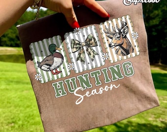 Hunting Season Shirt, Camo Coquette Bow Tee, Duck Hunting Womens Tee, Whitetail Deer Graphic, Comfort Colors Shirt, Preppy Gift, Fall Cozy