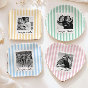 Personalized Bestie Photo Jewelry Dish, Ceramic Trinket Tray for Best Friend, Bestie Striped Ring Dish, Birthday Gifts For Bestie