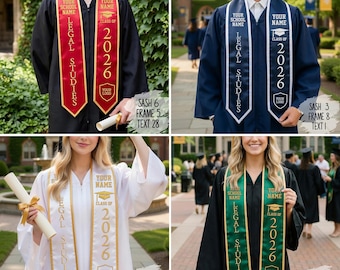 Custom Embroidered Graduation Stole, Personalized Degree Class Of 2026 Sash, Senior Year College Keepsake, University Gifts, Nursing Stole