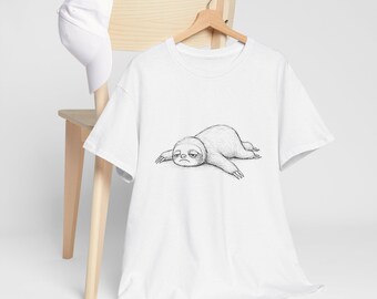 Sloth Graphic Unisex Tee | Relaxed Fit Heavy Cotton Shirt