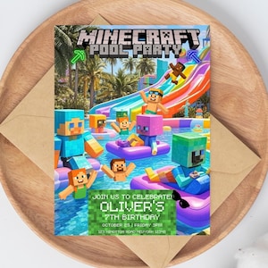 編集可能な Minecraft 誕生日招待状、Minecrafter 誕生日招待状、Minecraft 誕生日招待状、ゲーマー招待状、編集可能な Canva
