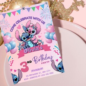 Stitch and Angel Birthday Invitation: Editable & Printable Template – Beautiful Invitation for Your Little One's Birthday, Editable in Canva