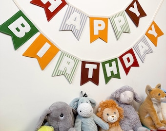 Banderines de tela para cumpleaños hechos a mano en tonos de bosque / Decoración de fiesta de género neutro