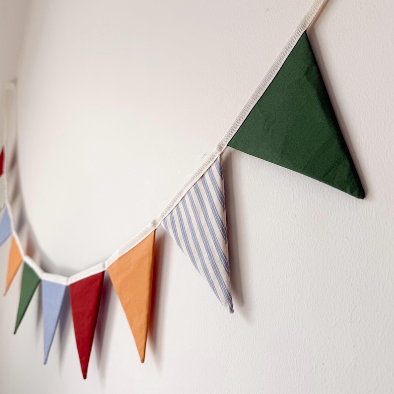 Handmade Fabric Bunting – Fully Lined Cotton Triangle Garland | Nursery Wall Decor, Kids Room Banner, Birthday Party & Classroom Decoration image 3
