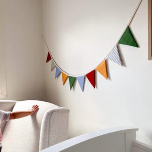 Handmade Fabric Bunting – Fully Lined Cotton Triangle Garland | Nursery Wall Decor, Kids Room Banner, Birthday Party & Classroom Decoration image 5