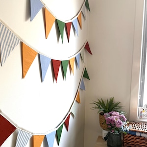 Handmade Fabric Bunting – Fully Lined Cotton Triangle Garland | Nursery Wall Decor, Kids Room Banner, Birthday Party & Classroom Decoration image 6
