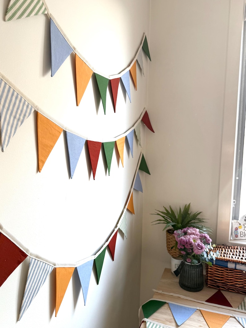 Handmade Fabric Bunting – Fully Lined Cotton Triangle Garland | Nursery Wall Decor, Kids Room Banner, Birthday Party & Classroom Decoration image 6