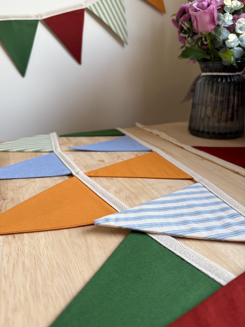 Handmade Fabric Bunting – Fully Lined Cotton Triangle Garland | Nursery Wall Decor, Kids Room Banner, Birthday Party & Classroom Decoration image 12