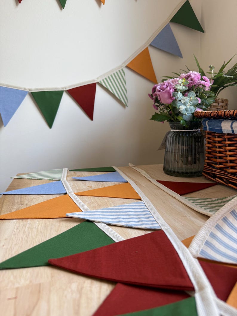 Handmade Fabric Bunting – Fully Lined Cotton Triangle Garland | Nursery Wall Decor, Kids Room Banner, Birthday Party & Classroom Decoration image 8