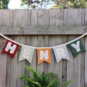Striscione in tessuto personalizzato con nome - Striscione in tessuto fatto a mano per bambini, decorazione per la cameretta dei bambini, regalo per baby shower, ricordo per neonati, striscione per neonati, tema: bosco