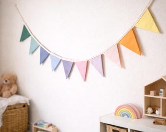 Handmade Fabric Pastel Bunting – Cotton Triangle Garland | Nursery Wall Decor, Kids Room Banner, Birthday Party & Classroom Decoration