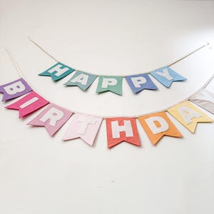 Custom Fabric Pastel Rainbow Happy Birthday Banner – Handmade Heirloom Party Decoration | Reusable Sign | Fabric Happy Birthday Bunting