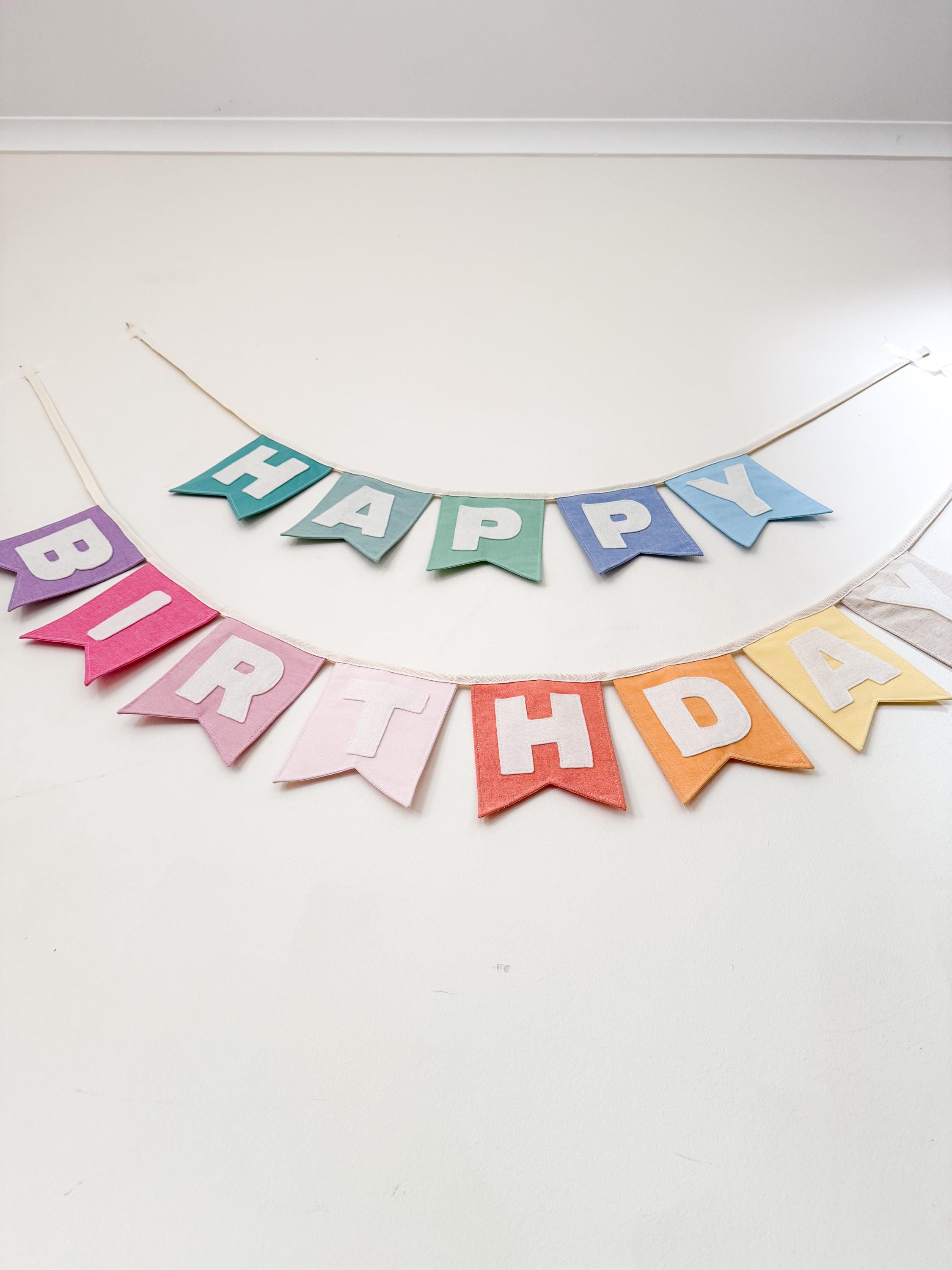 Custom Fabric Pastel Rainbow Happy Birthday Banner – Handmade Heirloom Party Decoration | Reusable Sign | Fabric Happy Birthday Bunting
