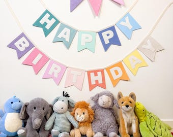 Custom Fabric Pastel Rainbow Happy Birthday Banner – Handmade Heirloom Party Decoration | Kids’ Birthday