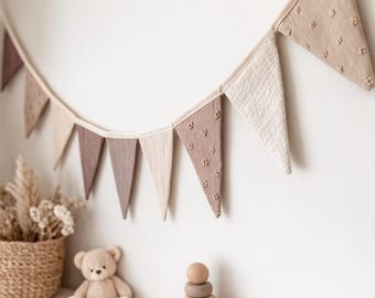Handmade Brown Fabric Bunting – Lined Cotton Triangle Garland | Nursery Wall Decor, Kids Room Banner, Birthday Party & Classroom Decoration