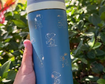 Vaso Owala inspirado en Snoopy: Taza minimalista de acero inoxidable con diseño de Peanuts grabado a láser