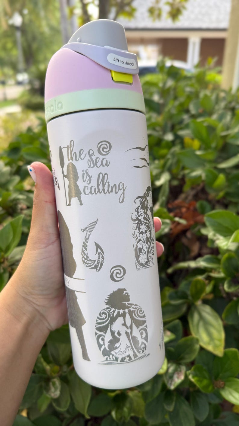Custom Owala 24/32/40oz Water Bottle – Laser Engraved Disney Design – Moana Inspired Tumbler image 2