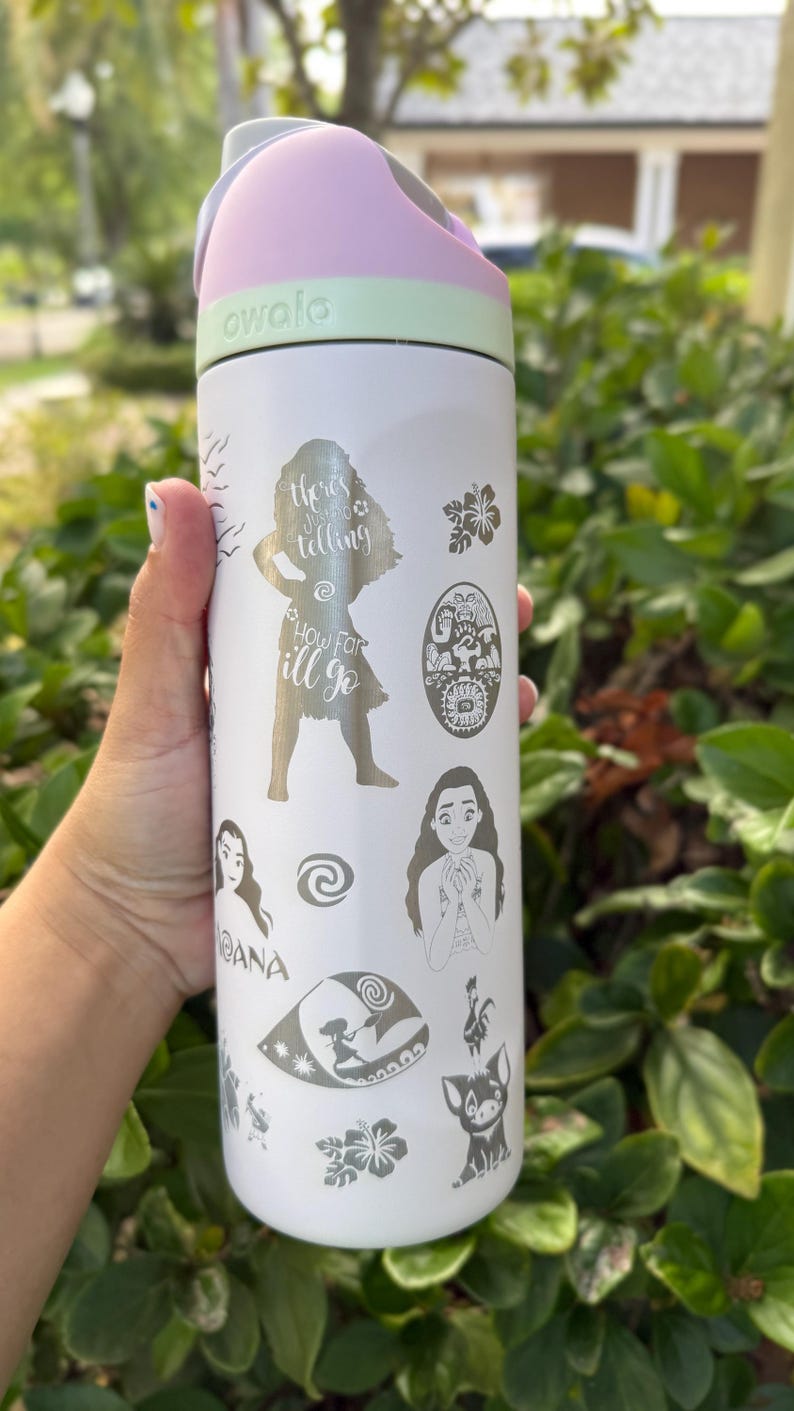 Custom Owala 24/32/40oz Water Bottle – Laser Engraved Disney Design – Moana Inspired Tumbler image 3