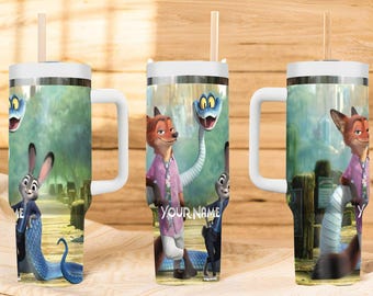 Personalized Zootopia 2 40 oz Tumbler, Custom Laser Engraved Tumbler with Name and Logo, Christmas Gift for Him or Her