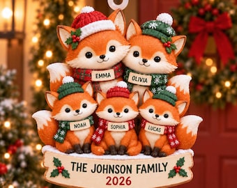 Personalized Fox Family Christmas Ornament 2026, Custom Name Cute Foxes Keepsake, Family Holiday Gift Christmas Tree Decoration