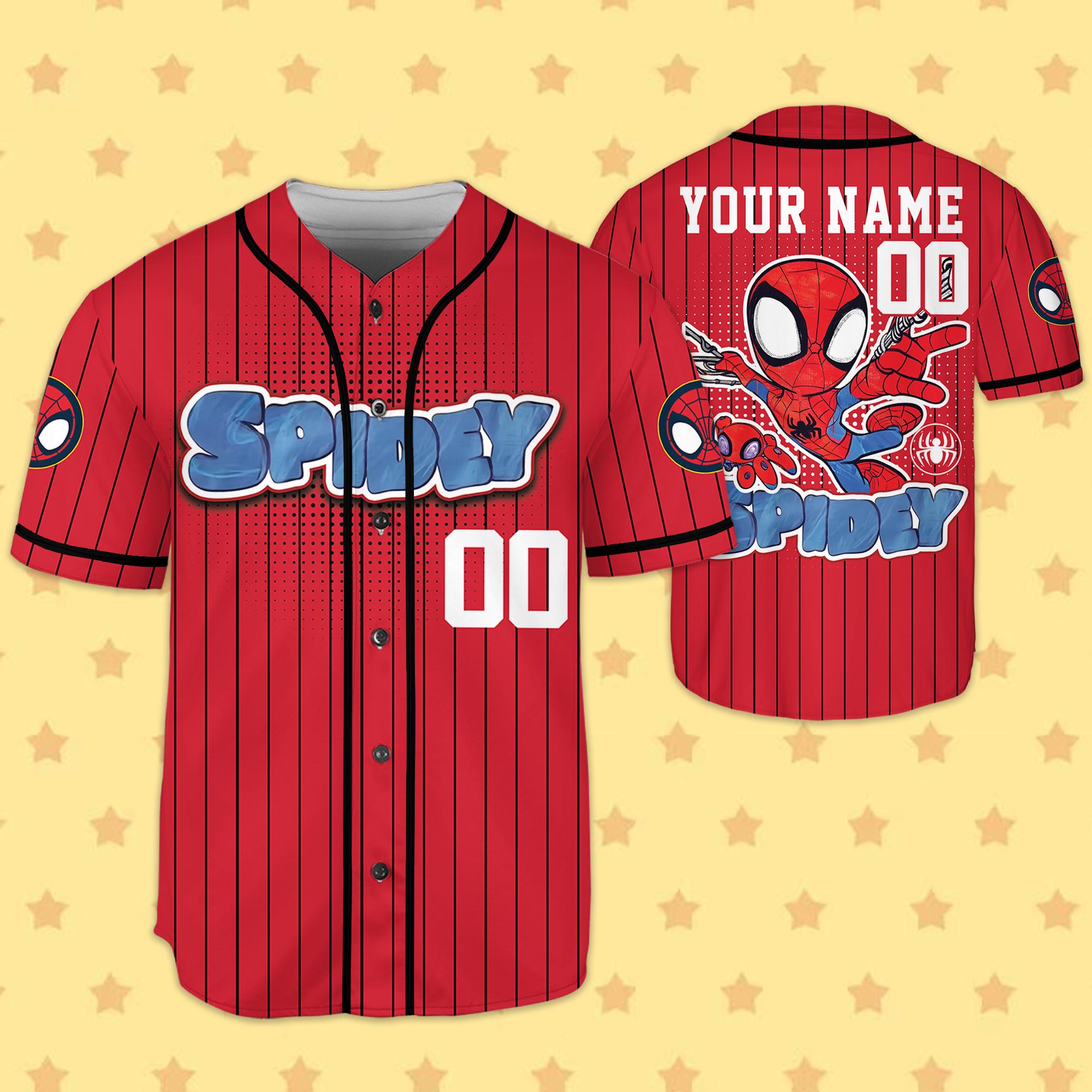 Discover Personalize Spidey And His Amazing Friends Baseball Jersey, Custom Spider Verse Baseball Jersey Team, Disney Baseball Team Outfit