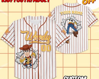 Custom Toy Story Woody Fun Baseball Jersey, Matching Baseball Team Outfit, Adult Youth Toddler Jersey, Toy Story Jersey,Gift for   Fans