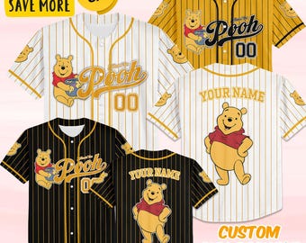 Custom Winnie The Pooh Baseball Jersey, Disney Winnie Tthe Pooh Jersey Shirt, Pooh Kid Youth Adult Baseball Jersey.