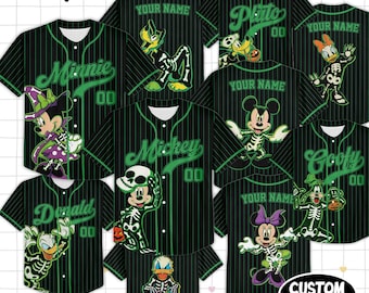 Personalized Disney Mickey & Friends Halloween Baseball Jersey, Custom Disney All Characters Jersey, Disneyland Halloween Family Trip Shirt