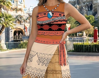 Halloween Moana Princess Costume Wrap Skort Dress, Moana Movie Cosplay Outfit, Movie Princess Inspired Dress, Halloween Party Dress Gift