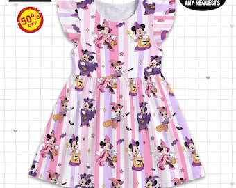 Spooky Fall Polka Dot Mouse Ruffle Dress, Cute Halloween Holiday Party Outfit, Theme Park Vacation Apparel, Family Matching Fall Style