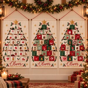 Personalized Advent Calendar, Custom Name 24 Pocket Christmas Countdown, Fabric Hanging Calendar, Sibling Christmas Tradition