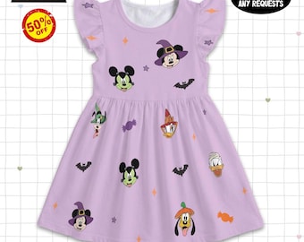 Mickey And Friends Halloween Ruffle Dress, Holiday Disney Outfit Dress, Ruffle Dress Outfit, Halloween Park Outfit, Spooky Fall Family Wear