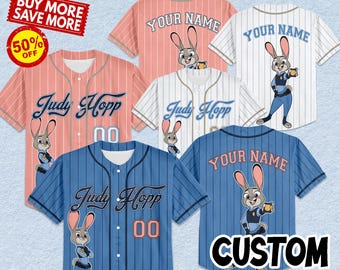 Personalized Judy Hopps Zootopia Baseball Jersey, Custom Disney Zootopia Shirt, Police Bunny Outfit, Matching Family Tee, Cute Gift for Fans