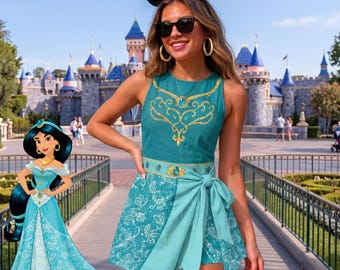 Jasmine Princess Costume Wrap Skort Dress, Halloween Cosplay Dress, Aladdin Tennis Dress, Movie Jasmine Inspired Dress, Party Dress Gift