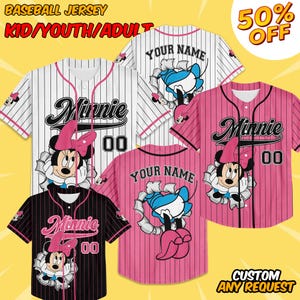 Personalize Disney Minnie MouseBaseball Jersey, Baseball Jersey Collection Choose Style Jersey Disneyland Birthday Gift For Kid Youth Adult