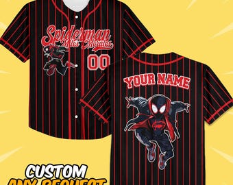 Custom Disney Spiderman Spiderverse Miles Morales Black Baseball jersey, Spidey Baseball Jersey, Gift for Spider Fan, Spider Man Birthday