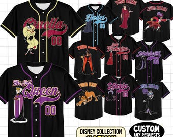 Custom Disney Villains Halloween Collection Baseball, Personalized Maleficent Evil Queen Ursula Cruella Baseball Jersey for Halloween Family