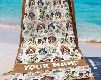Toalla de playa personalizada con Mickey y sus amigos piratas aventureros, toallas para fiestas en la piscina con Donald, Daisy y Goofy, toalla para damas de honor.