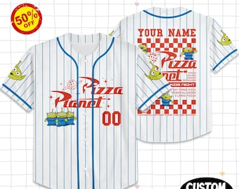 Personalized Pizza Planet Toy Story Baseball Shirt for Adults,   Baseball Team Outfit, Cartoon Birthday Gift For Kid Adult