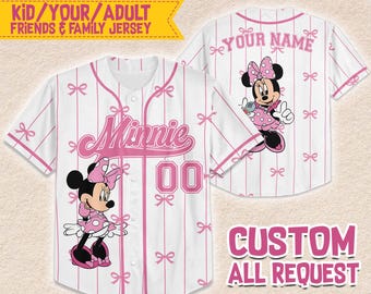 Custom Coquette Disney Minnie Mouse Collection Baseball Jersey, Disney Minnie Jersey, Disneyland Baseball Team Matching Outfit,Birthday Gift
